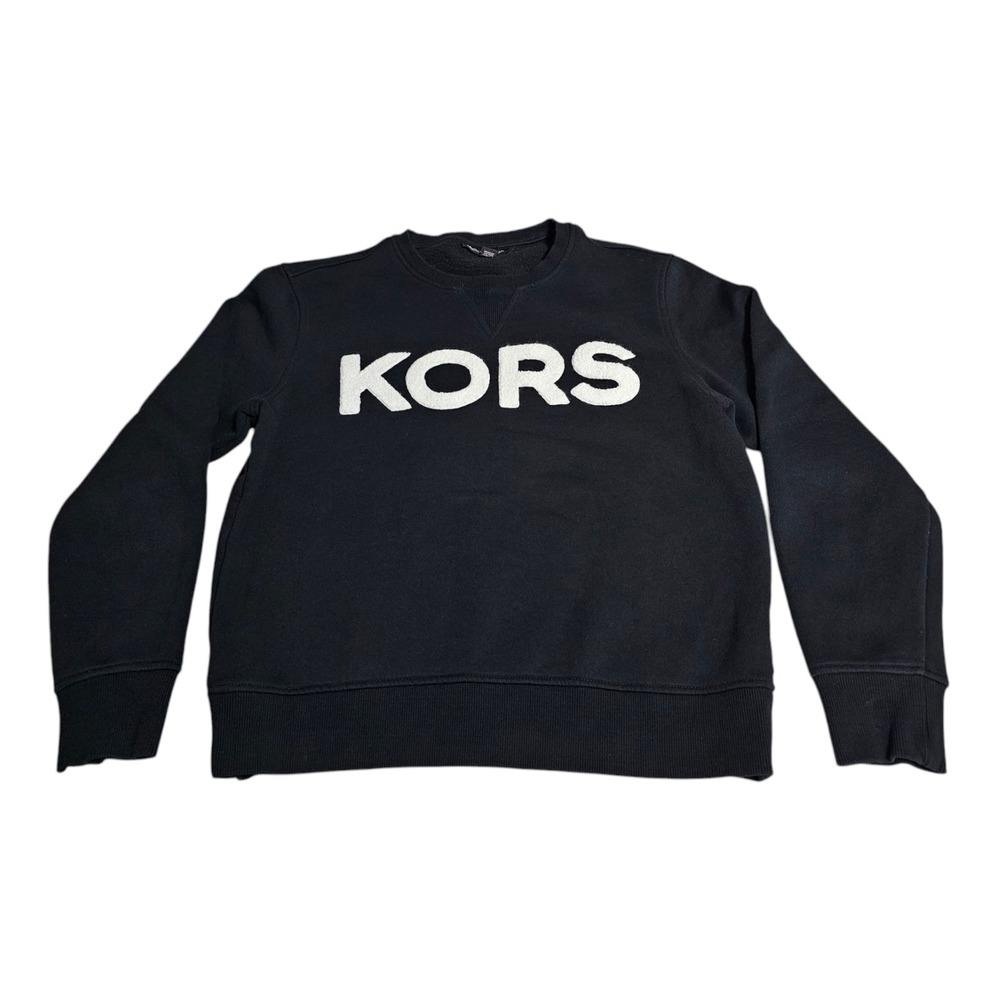 Michael Kors Men's M Crewneck Sweatshirt Logo Embroidered Black Tuft Shag‎ 3D